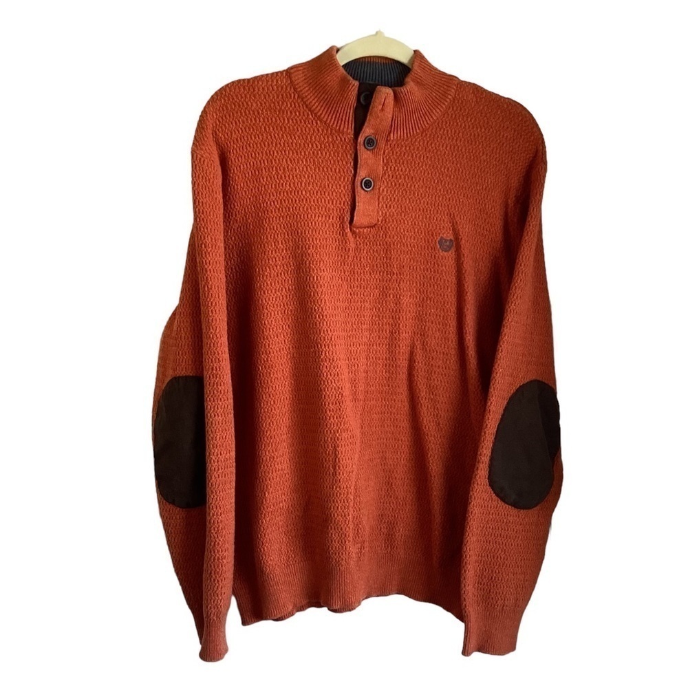 Chaps Men’s Orange 3 Button Closure 100% Cotton Pullover Sweater.  Size XL